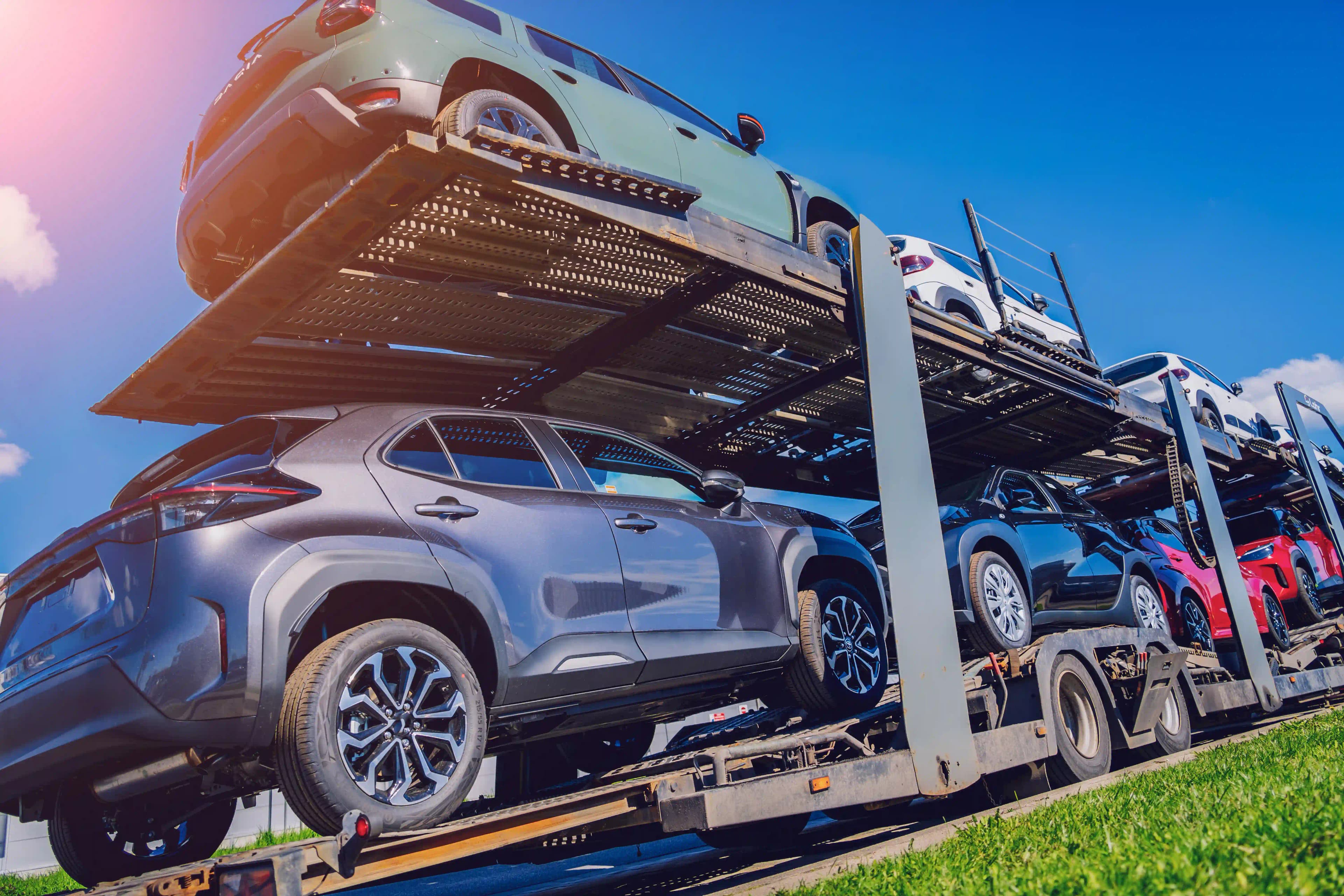 Auto carrier trailer loaded with vehicles