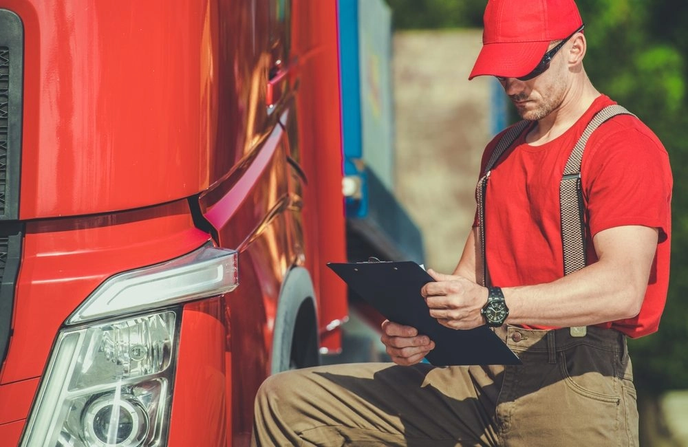 Driver using tablet to track and inspect vehicle shipment